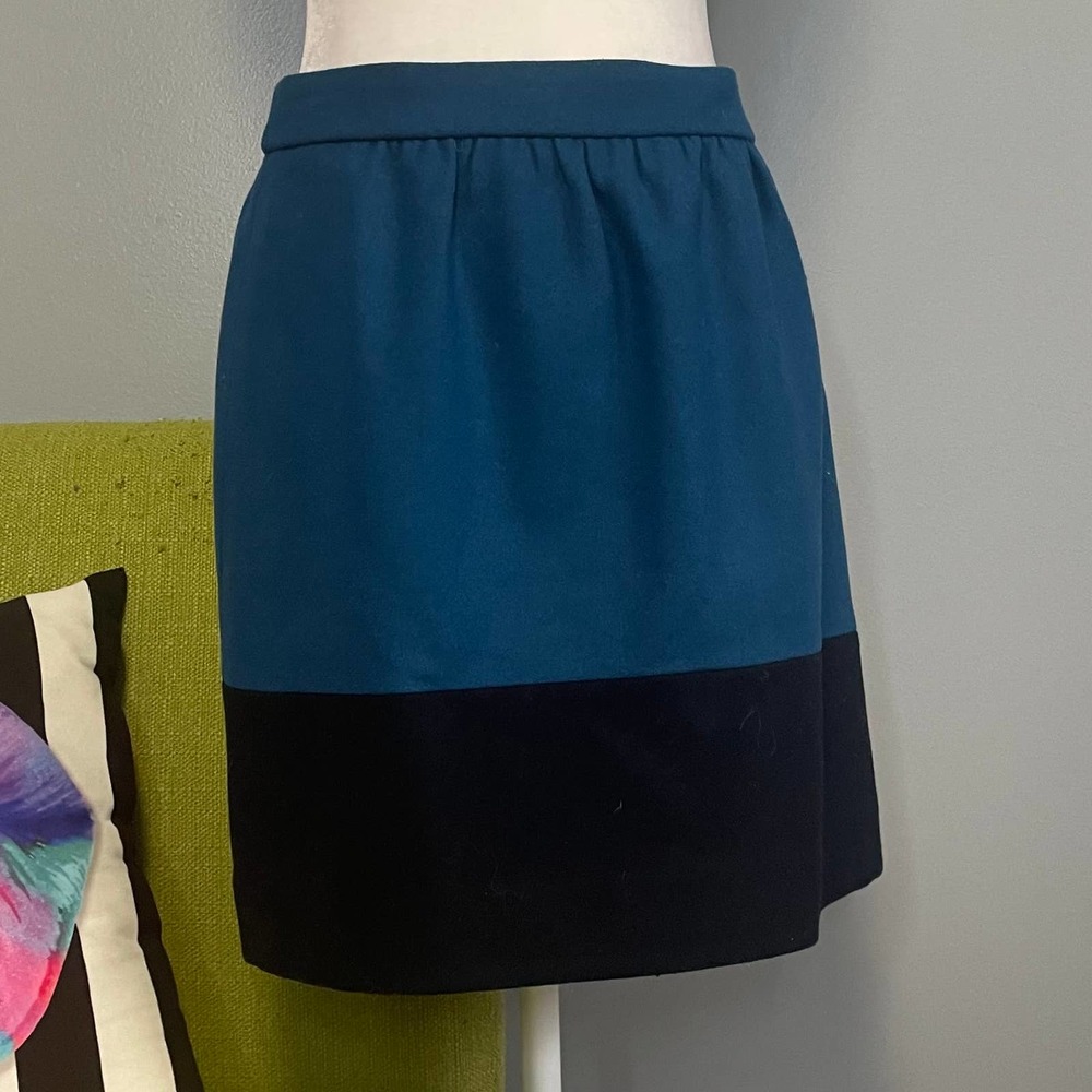 J Crew Blue Colorblock Wool A-Line Skirt 2